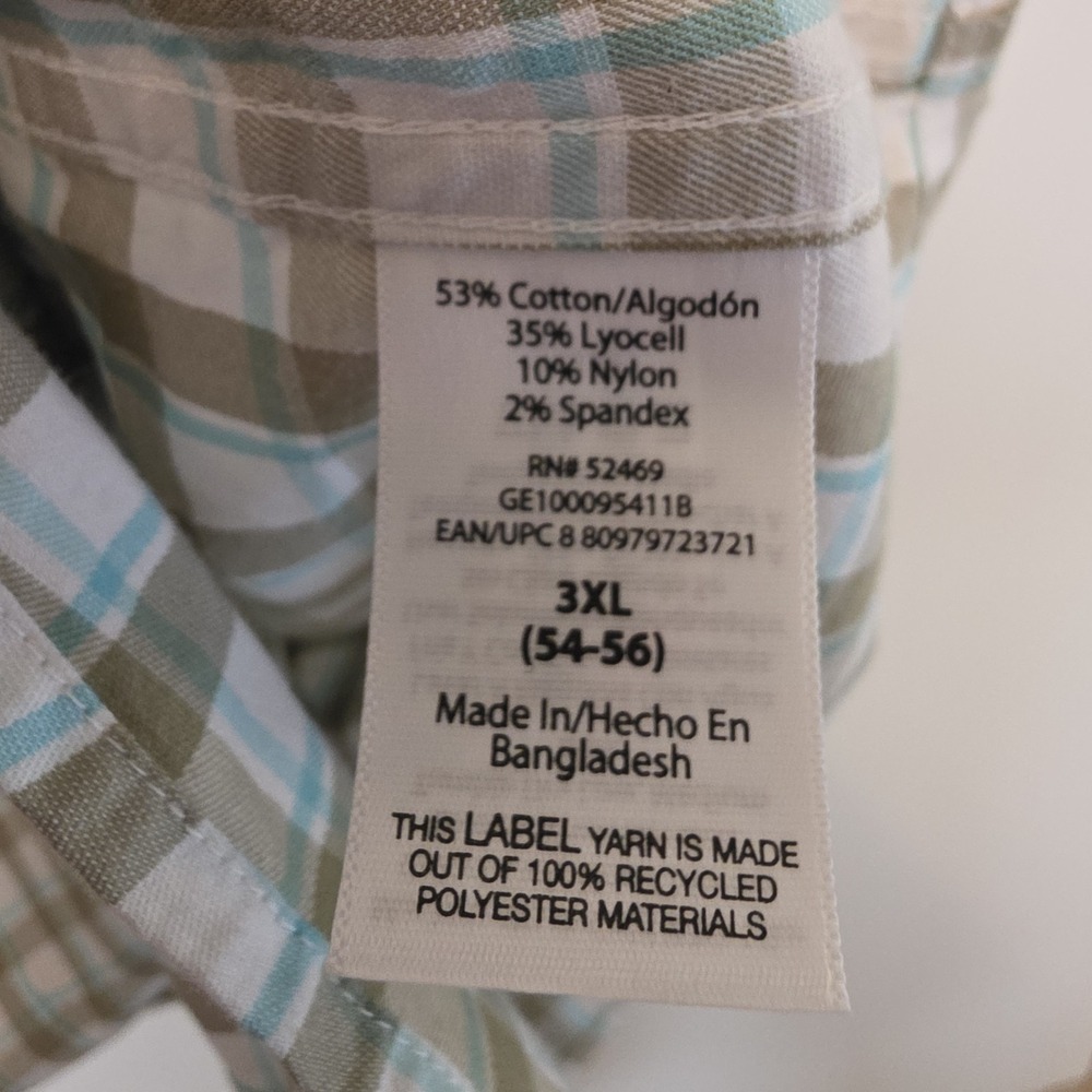 George Plaid Shirt Button Down Olive White Blue Short Sleeves Mens Big‎ Tall 3XL - Picture 6 of 12